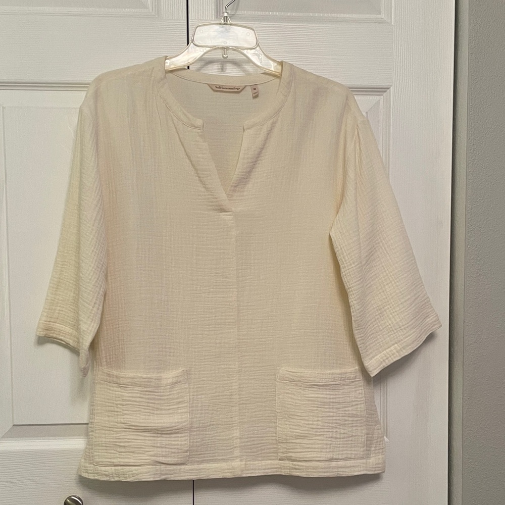 Soft Surroundings Pullover Smock Tunic Top Crinkle Gauze Fabric